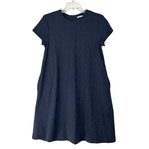 J. McLaughlin Swing Dress Textured Jacquard Stretch Navy Blue Size Medium